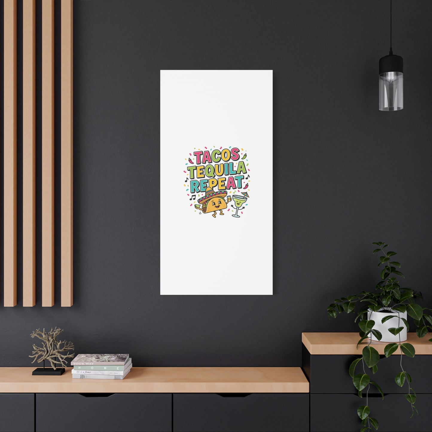 Tacos Tequila Repeat Canvas | Cinco de Mayo party wall art