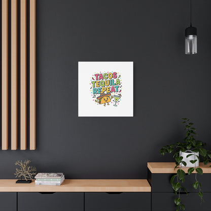 Tacos Tequila Repeat Canvas | Cinco de Mayo party wall art