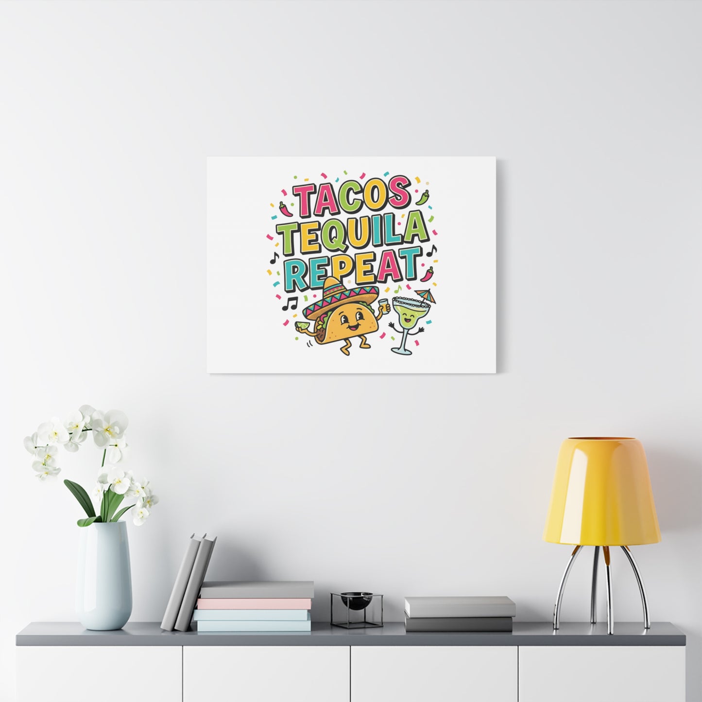 Tacos Tequila Repeat Canvas | Cinco de Mayo party wall art