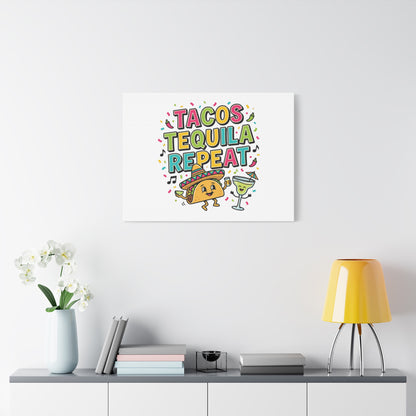 Tacos Tequila Repeat Canvas | Cinco de Mayo party wall art