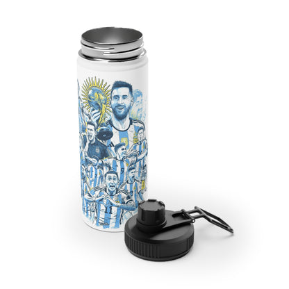 Argentina Soccer Water Bottle — Lionel Messi & National Team Illustration, Stainless Steel Sports Lid