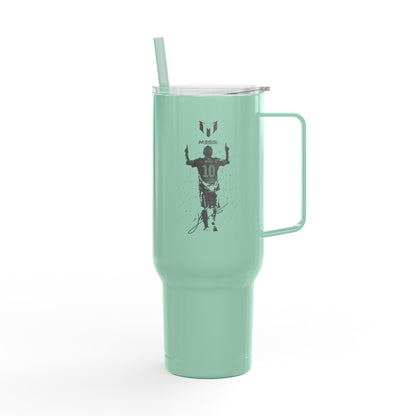 40oz Engraved Sports Tumbler — Soccer Player Silhouette Stainless Travel Mug with Lid & Straw