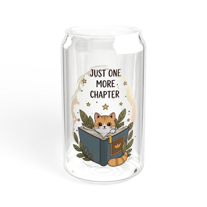 16oz Glass Sipper - "Just One More Chapter" Reading Cat Design