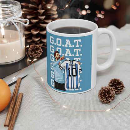 Soccer GOAT 11oz Mug — Light Blue Football Fan Gift (Messi #10 Style)