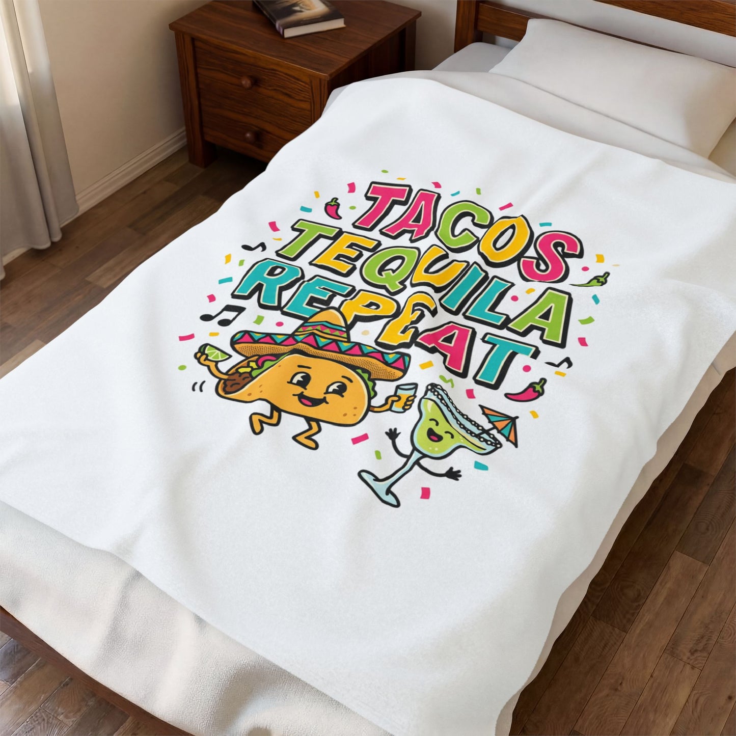 Tacos Tequila Repeat Velveteen Blanket | Cinco de Mayo fiesta humor