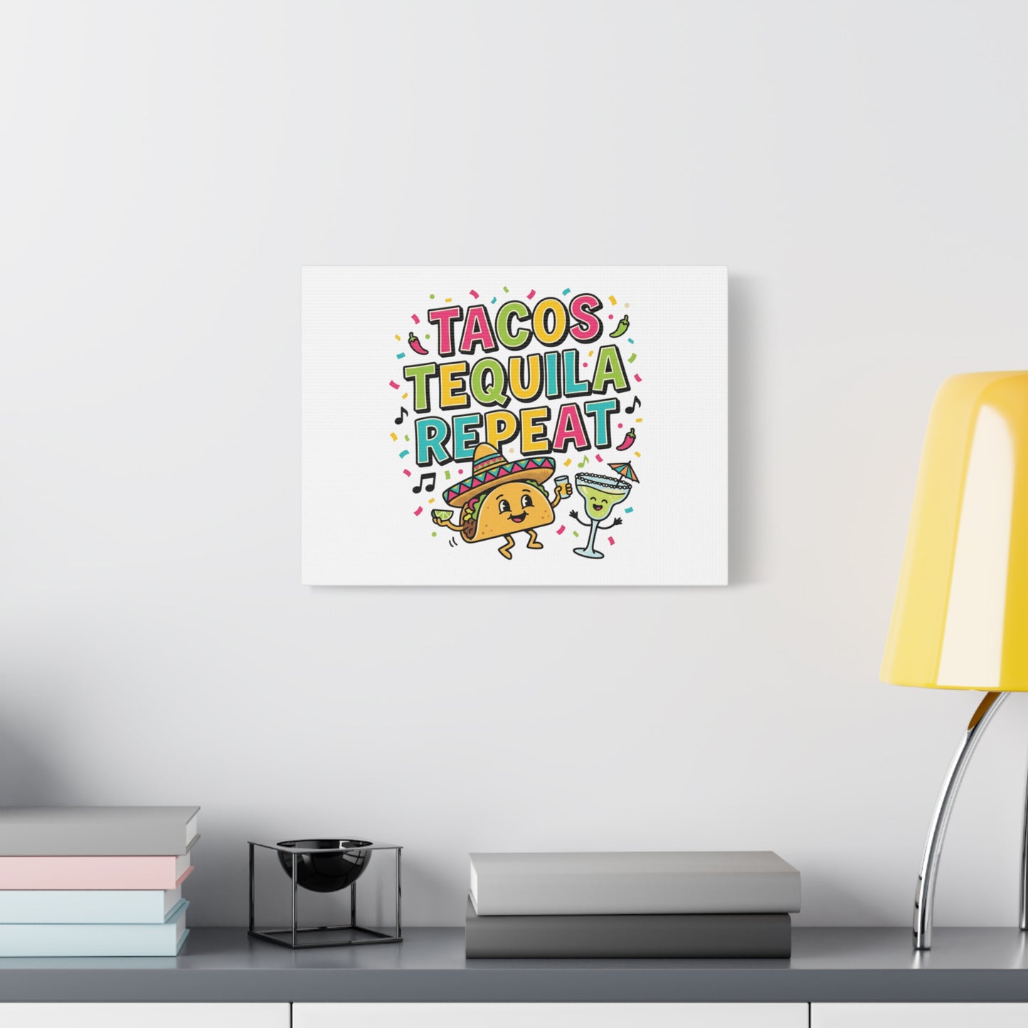 Tacos Tequila Repeat Canvas | Cinco de Mayo party wall art