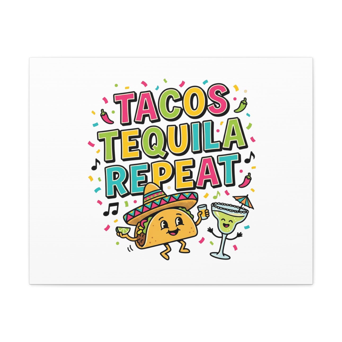Tacos Tequila Repeat Canvas | Cinco de Mayo party wall art