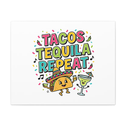 Tacos Tequila Repeat Canvas | Cinco de Mayo party wall art