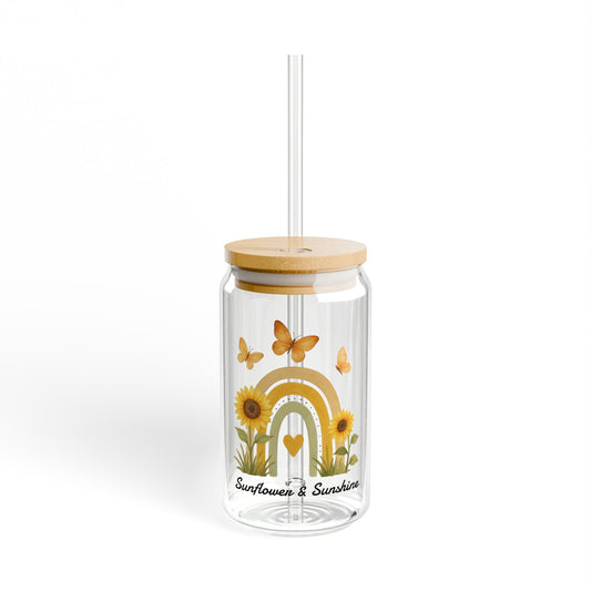 Sunflower & Sunshine 16oz Glass Sipper with Bamboo Lid