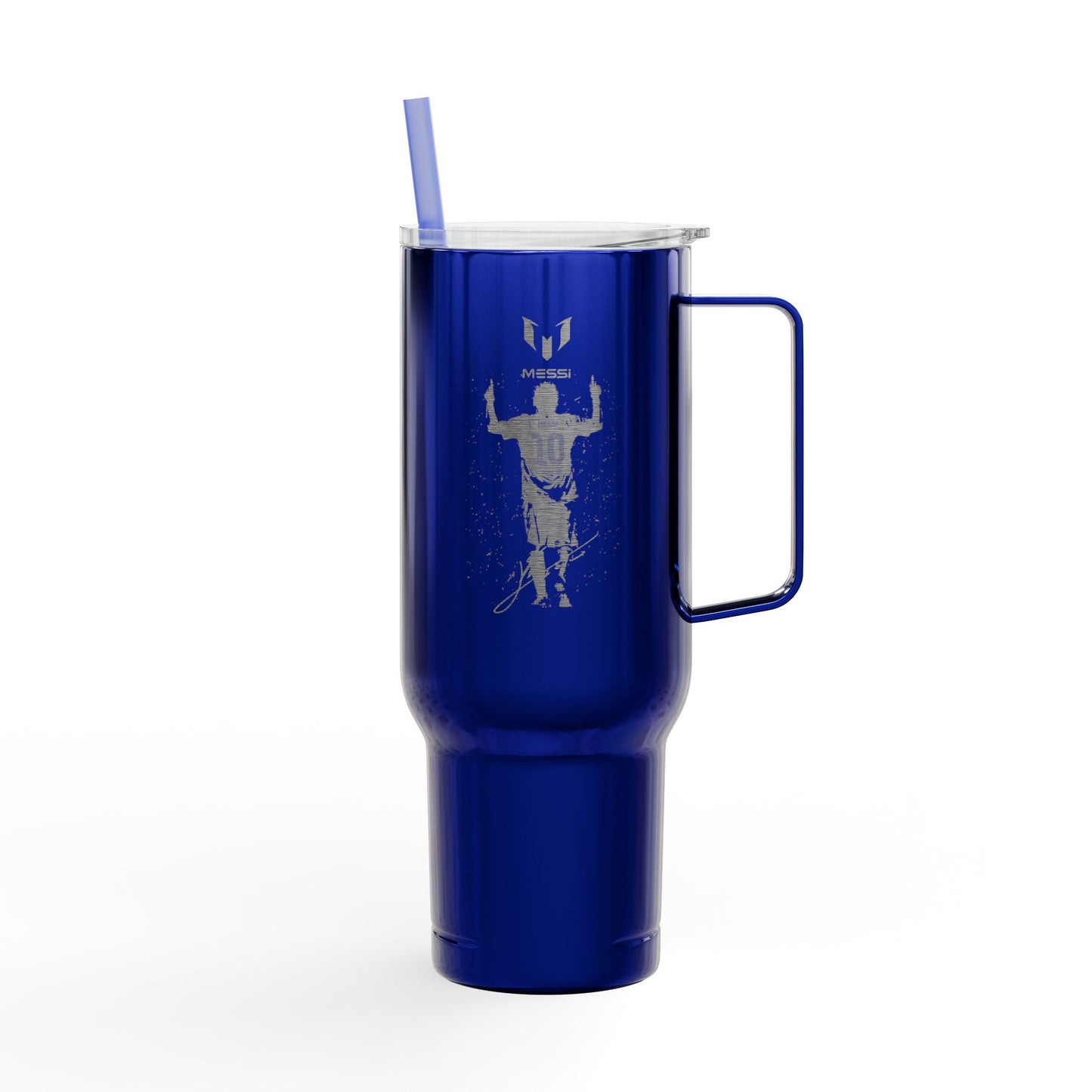 40oz Engraved Sports Tumbler — Soccer Player Silhouette Stainless Travel Mug with Lid & Straw