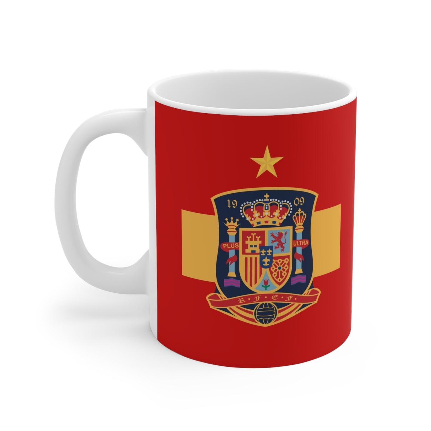 Spain Football Crest 11oz Mug — Spanish National Team Soccer Emblem on Red
