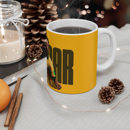 Yellow Soccer Player Graphic Mug — Energetic Football Fan Gift