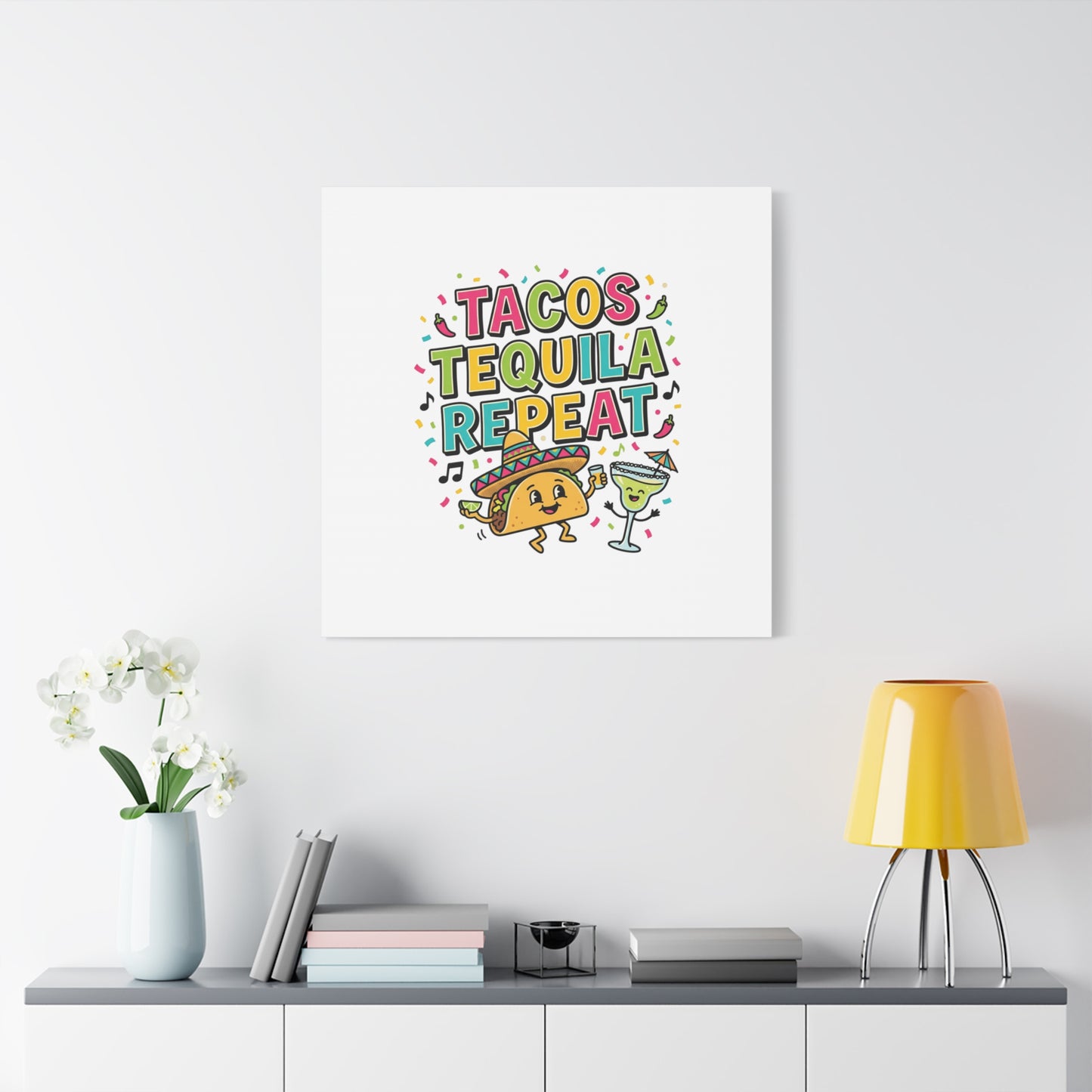 Tacos Tequila Repeat Canvas | Cinco de Mayo party wall art