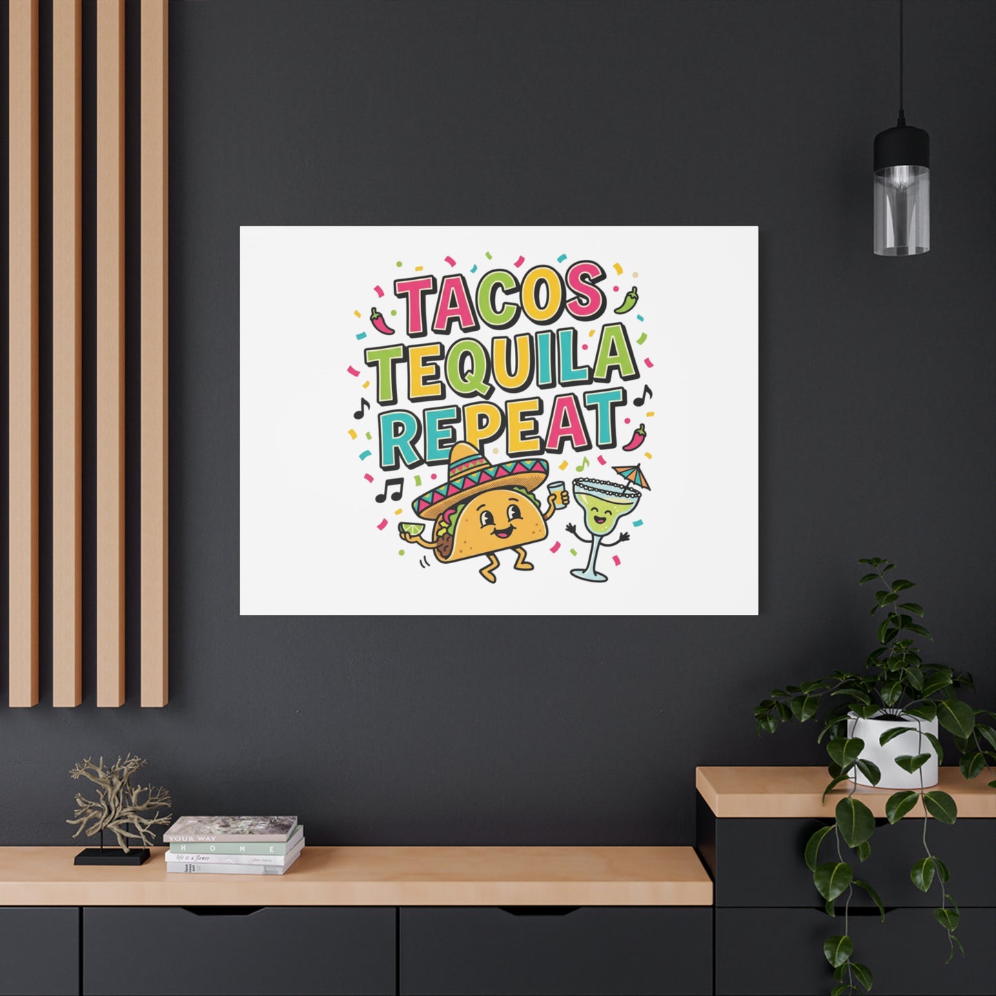 Tacos Tequila Repeat Canvas | Cinco de Mayo party wall art