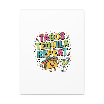 Tacos Tequila Repeat Canvas | Cinco de Mayo party wall art