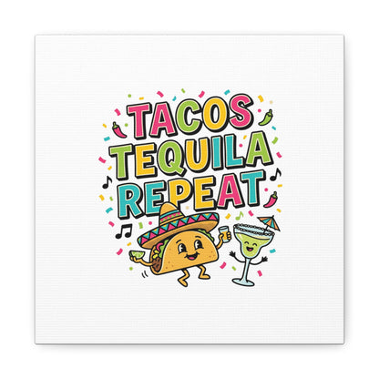 Tacos Tequila Repeat Canvas | Cinco de Mayo party wall art