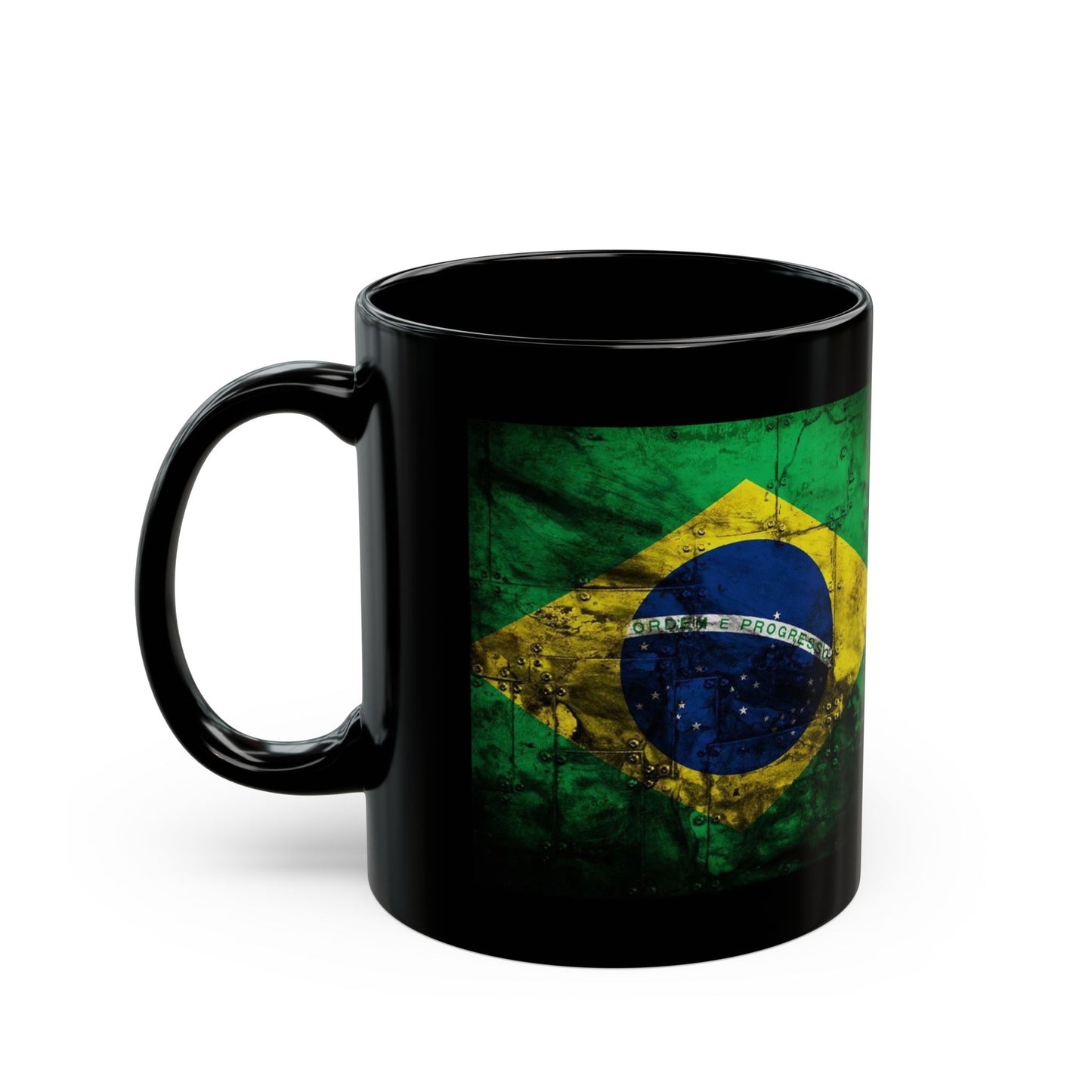 Brazil Flag & CBF Crest Black Mug —  Soccer Fan Coffee Cup