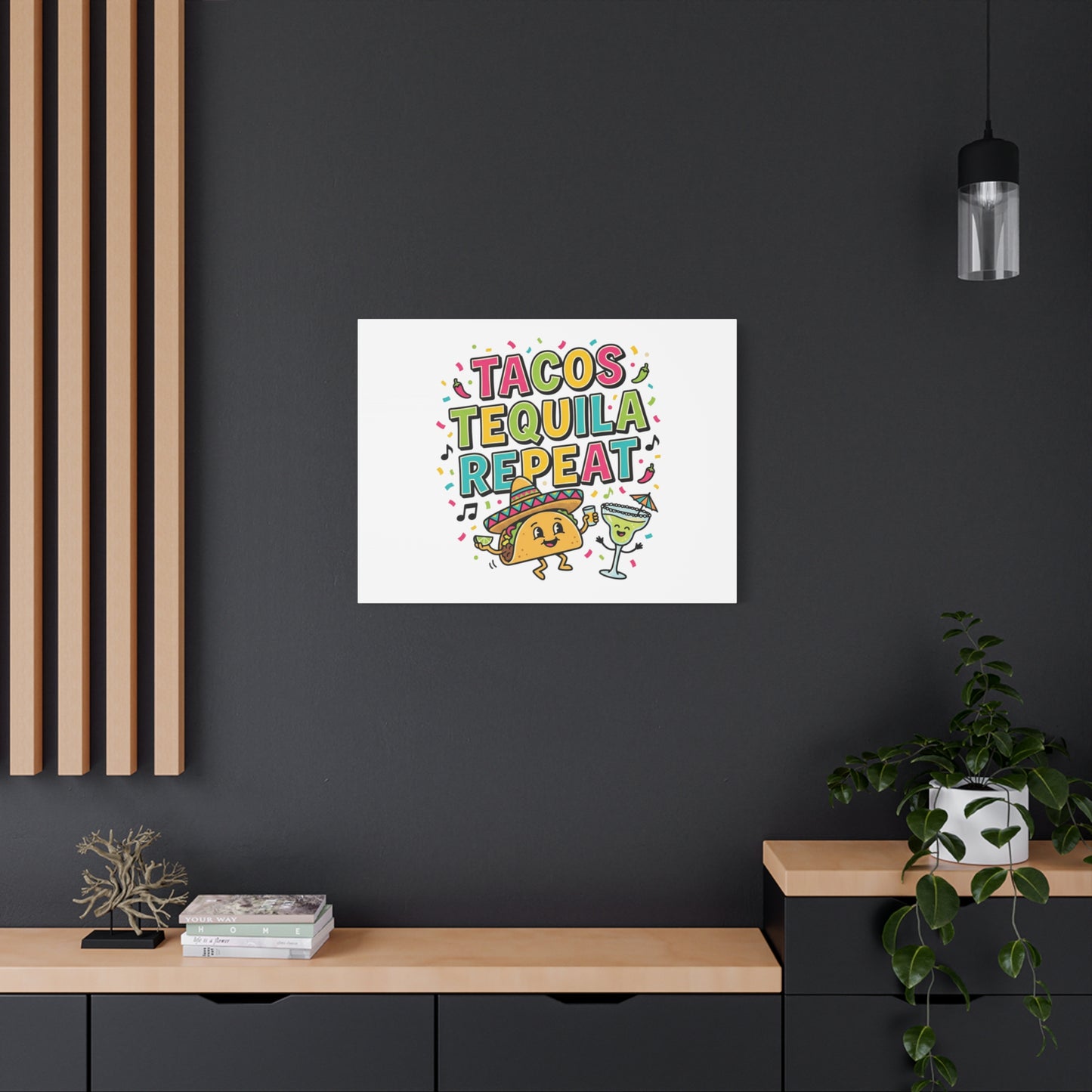 Tacos Tequila Repeat Canvas | Cinco de Mayo party wall art