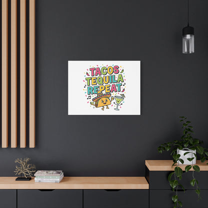 Tacos Tequila Repeat Canvas | Cinco de Mayo party wall art