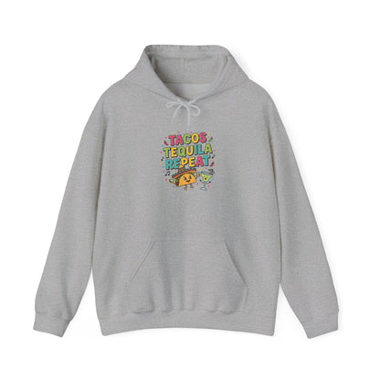 Tacos Tequila Repeat Hoodie | Cinco de Mayo taco shirt, margarita party sweatshirt