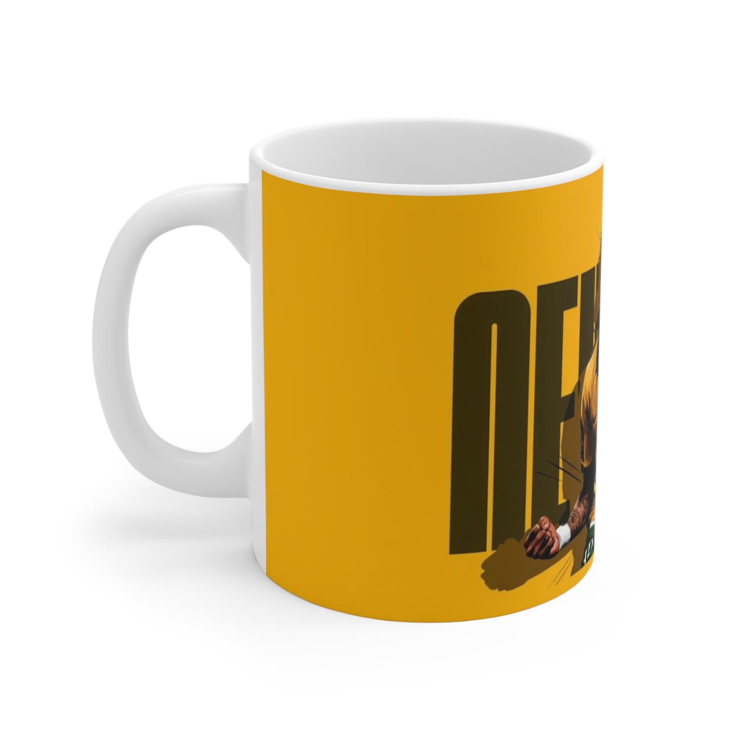 Yellow Soccer Player Graphic Mug — Energetic Football Fan Gift