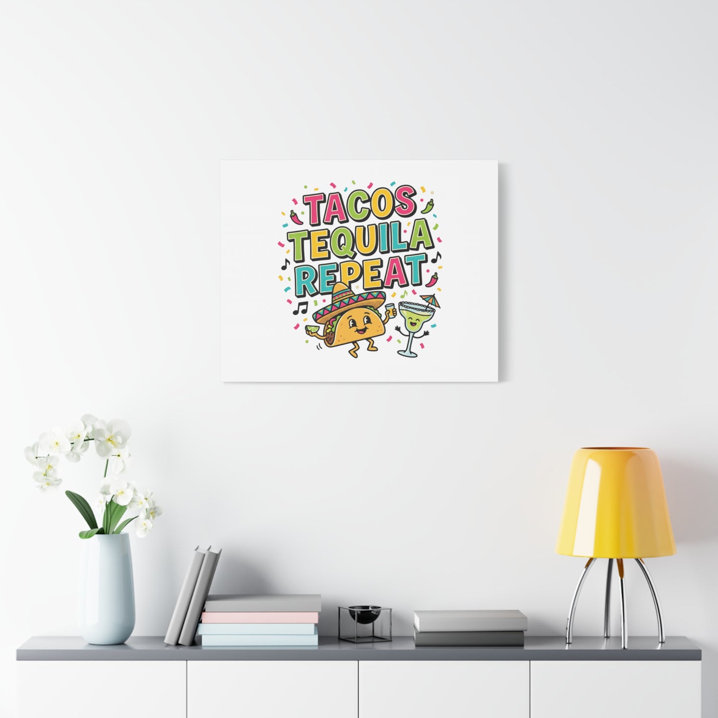 Tacos Tequila Repeat Canvas | Cinco de Mayo party wall art