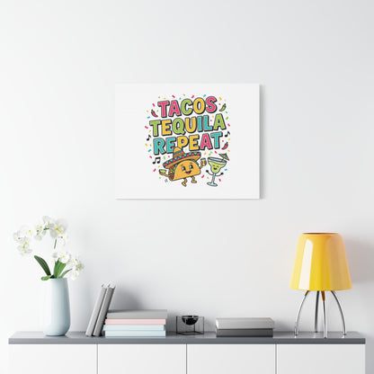 Tacos Tequila Repeat Canvas | Cinco de Mayo party wall art