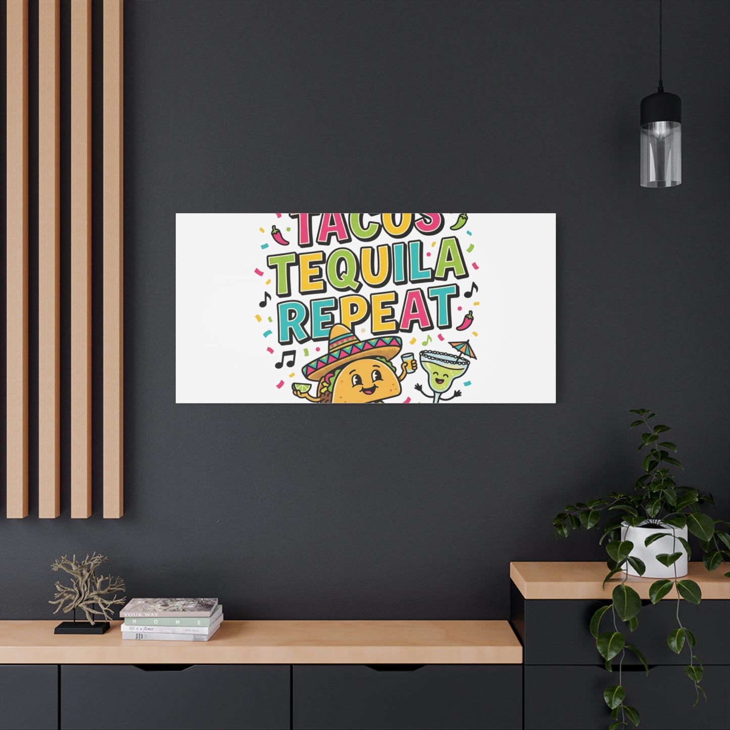 Tacos Tequila Repeat Canvas | Cinco de Mayo party wall art