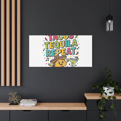 Tacos Tequila Repeat Canvas | Cinco de Mayo party wall art