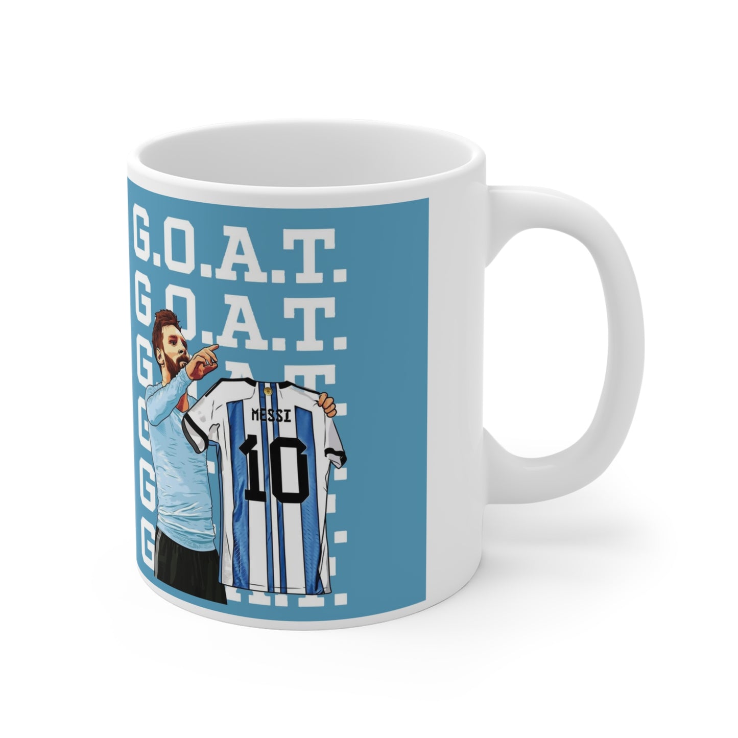 Soccer GOAT 11oz Mug — Light Blue Football Fan Gift (Messi #10 Style)