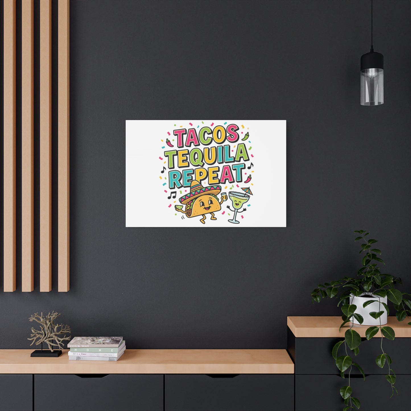 Tacos Tequila Repeat Canvas | Cinco de Mayo party wall art