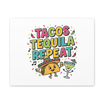 Tacos Tequila Repeat Canvas | Cinco de Mayo party wall art