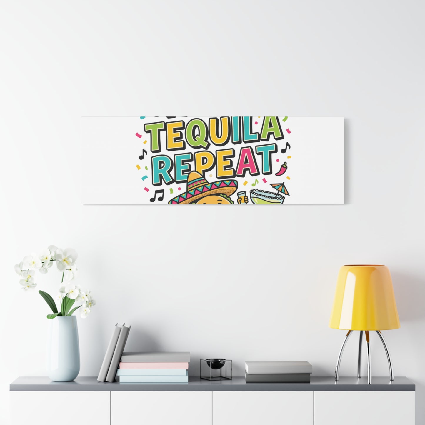 Tacos Tequila Repeat Canvas | Cinco de Mayo party wall art