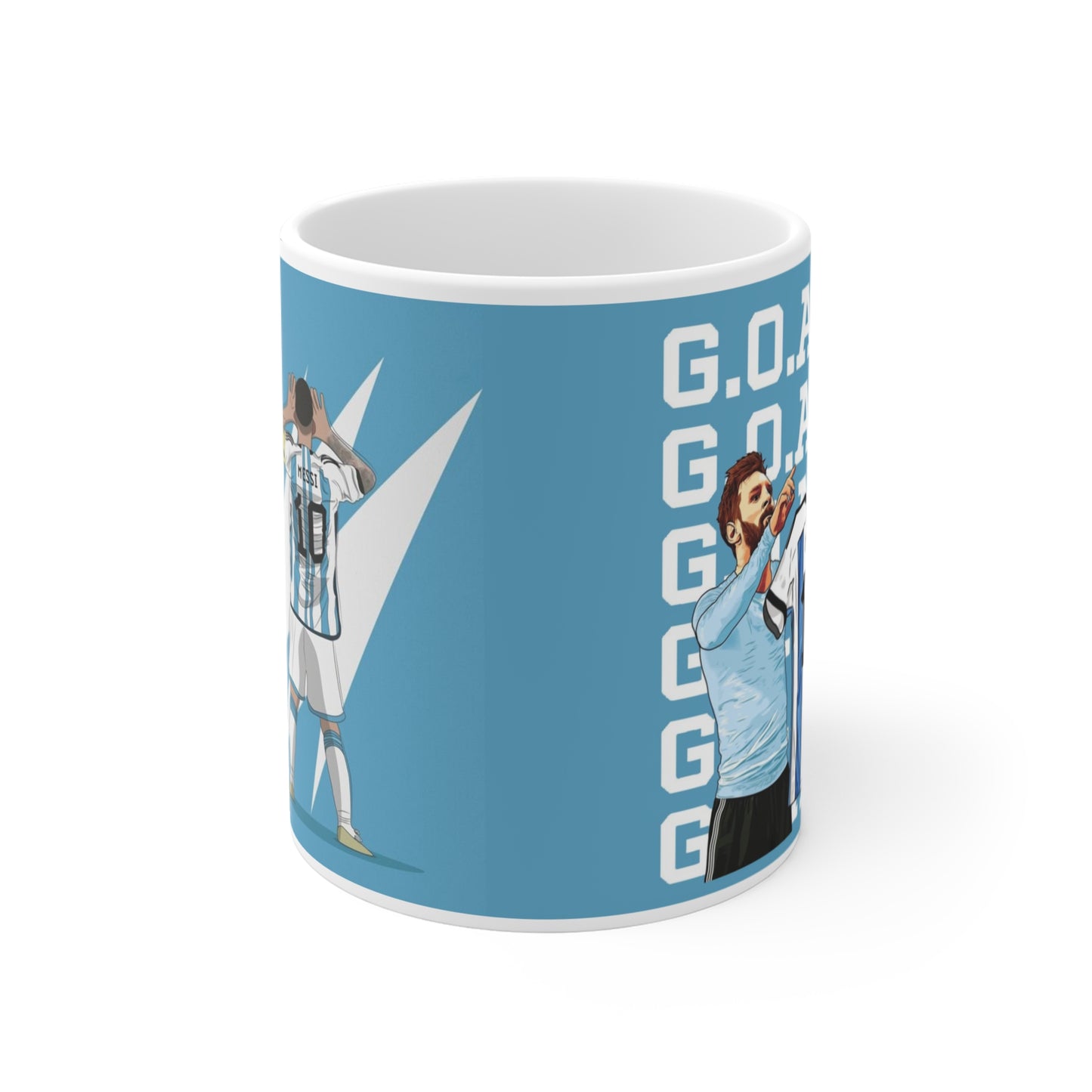 Soccer GOAT 11oz Mug — Light Blue Football Fan Gift (Messi #10 Style)
