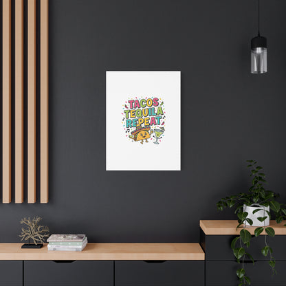 Tacos Tequila Repeat Canvas | Cinco de Mayo party wall art