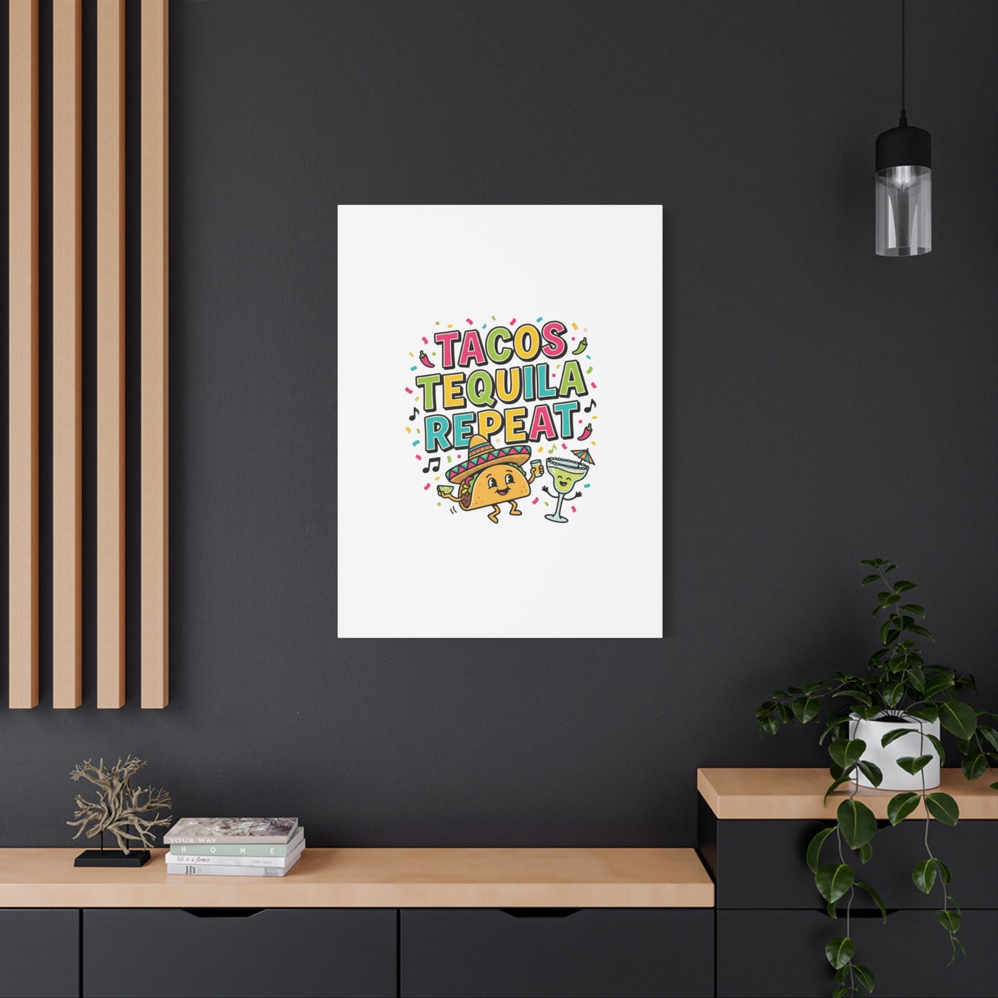 Tacos Tequila Repeat Canvas | Cinco de Mayo party wall art