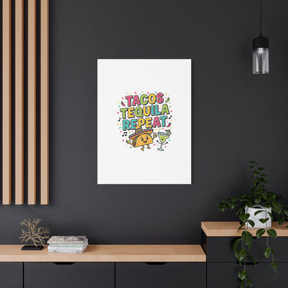 Tacos Tequila Repeat Canvas | Cinco de Mayo party wall art