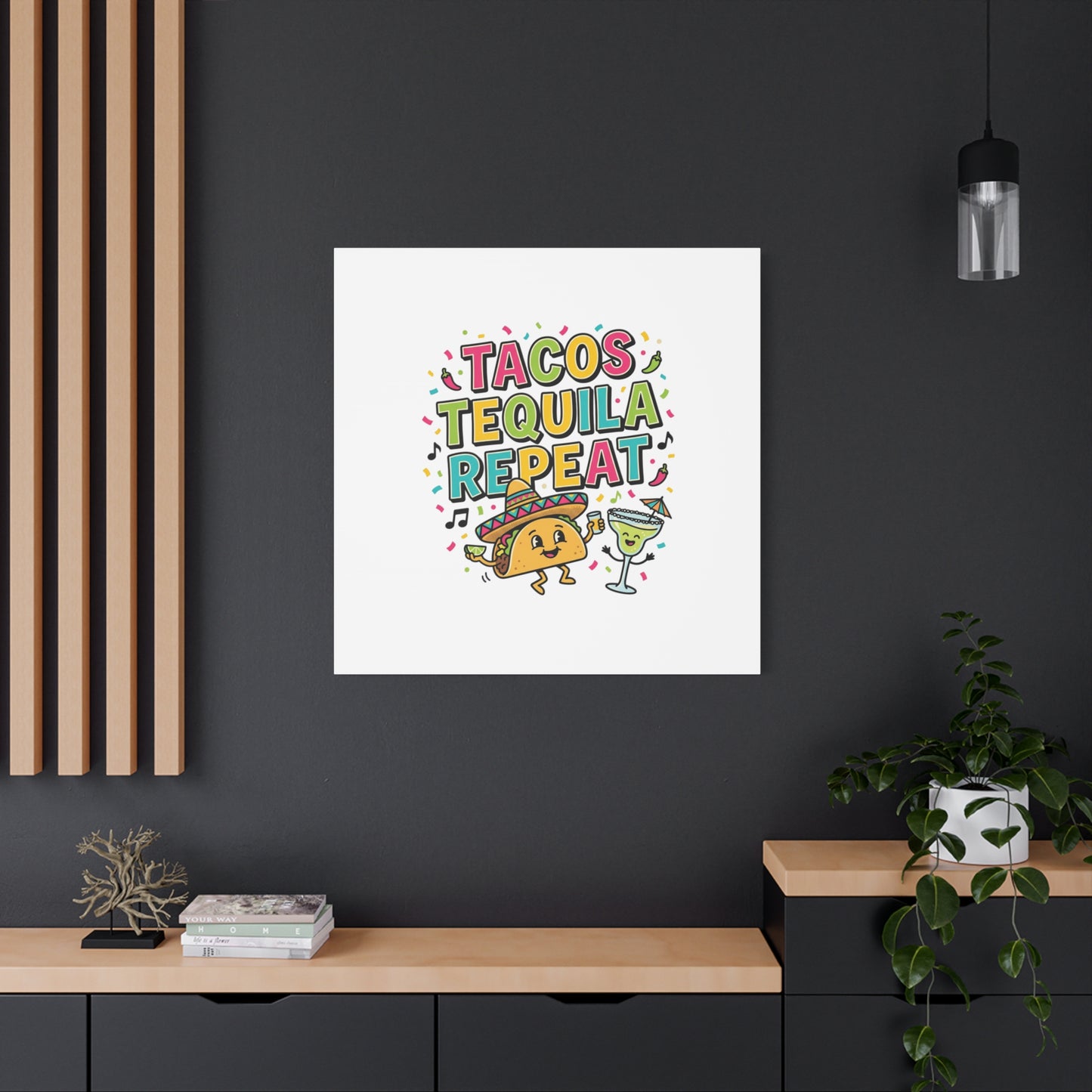 Tacos Tequila Repeat Canvas | Cinco de Mayo party wall art