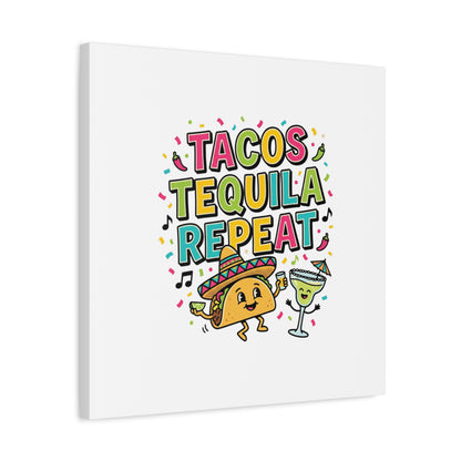 Tacos Tequila Repeat Canvas | Cinco de Mayo party wall art