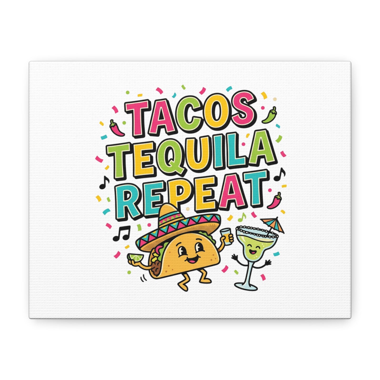 Tacos Tequila Repeat Canvas | Cinco de Mayo party wall art