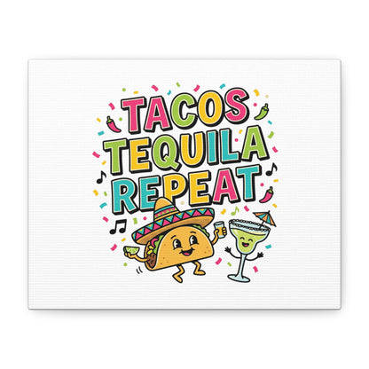 Tacos Tequila Repeat Canvas | Cinco de Mayo party wall art