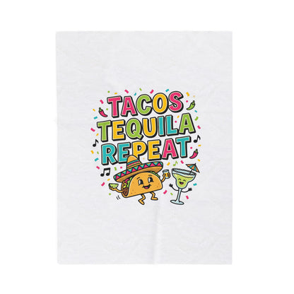 Tacos Tequila Repeat Velveteen Blanket | Cinco de Mayo fiesta humor
