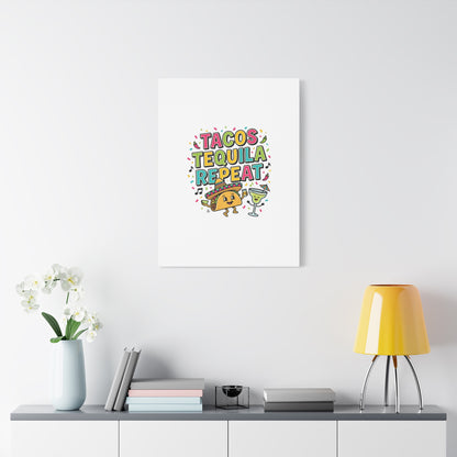 Tacos Tequila Repeat Canvas | Cinco de Mayo party wall art