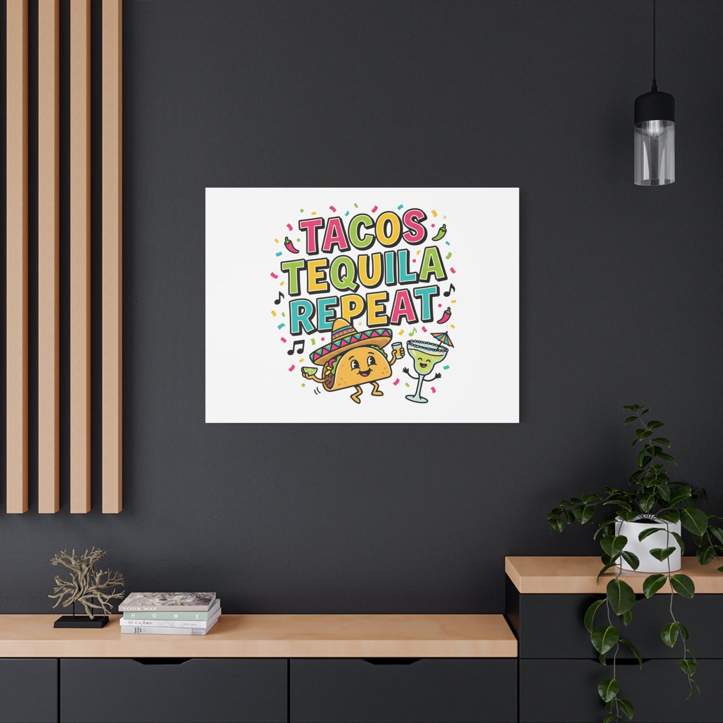Tacos Tequila Repeat Canvas | Cinco de Mayo party wall art