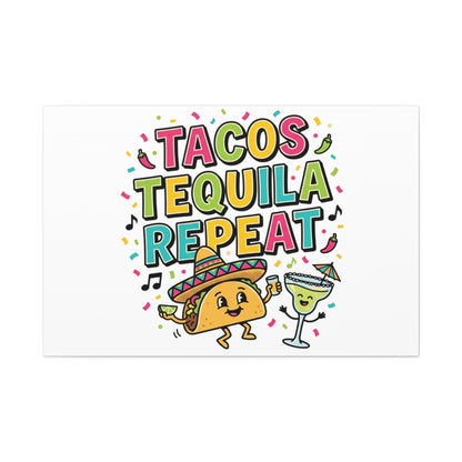 Tacos Tequila Repeat Canvas | Cinco de Mayo party wall art