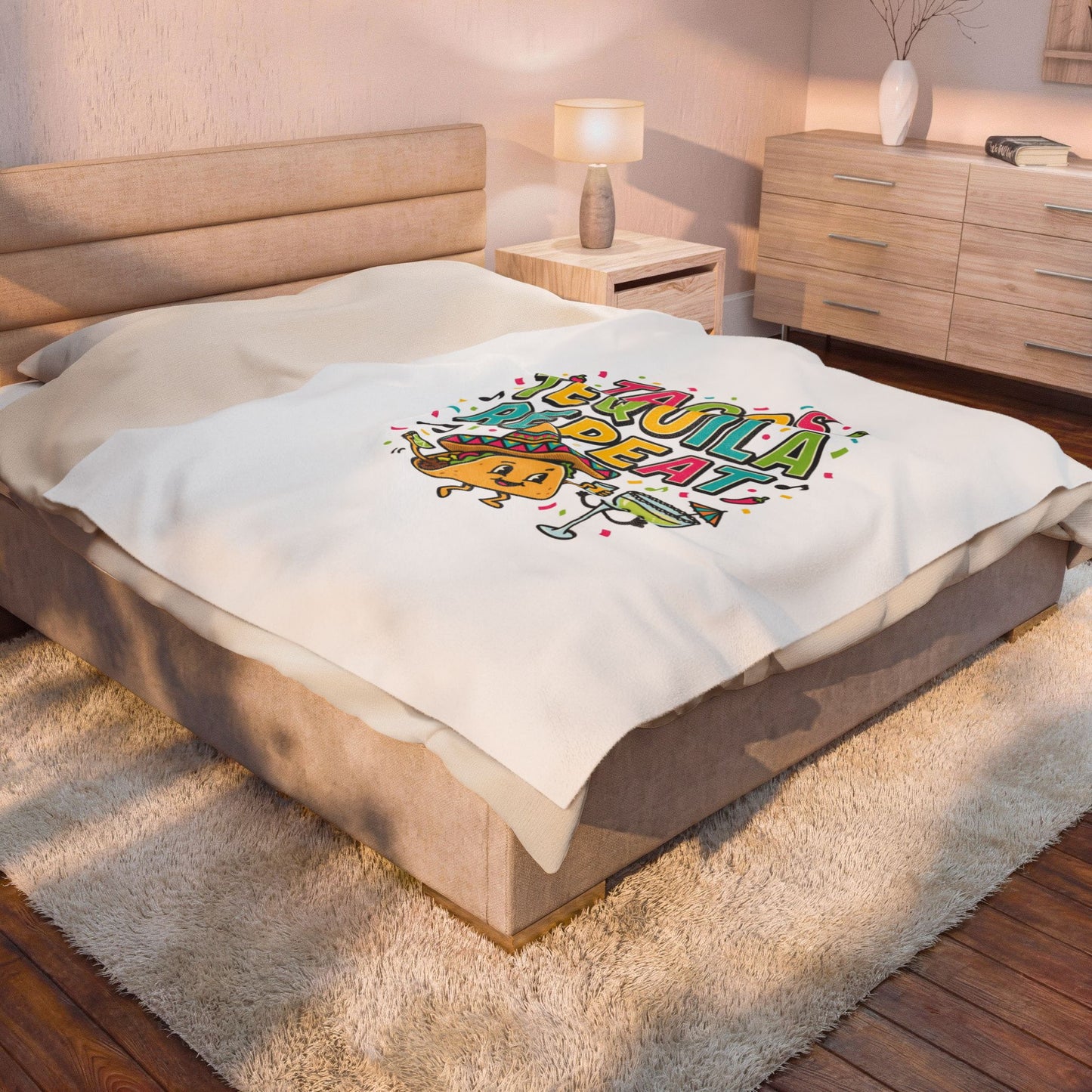 Tacos Tequila Repeat Velveteen Blanket | Cinco de Mayo fiesta humor