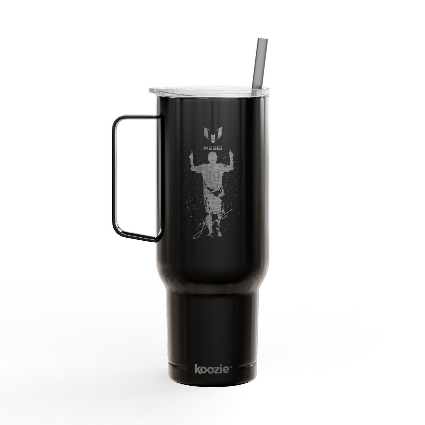 40oz Engraved Sports Tumbler — Soccer Player Silhouette Stainless Travel Mug with Lid & Straw