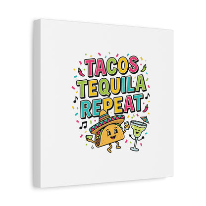Tacos Tequila Repeat Canvas | Cinco de Mayo party wall art