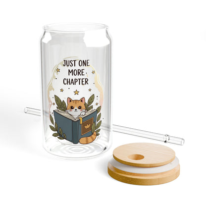 16oz Glass Sipper - "Just One More Chapter" Reading Cat Design