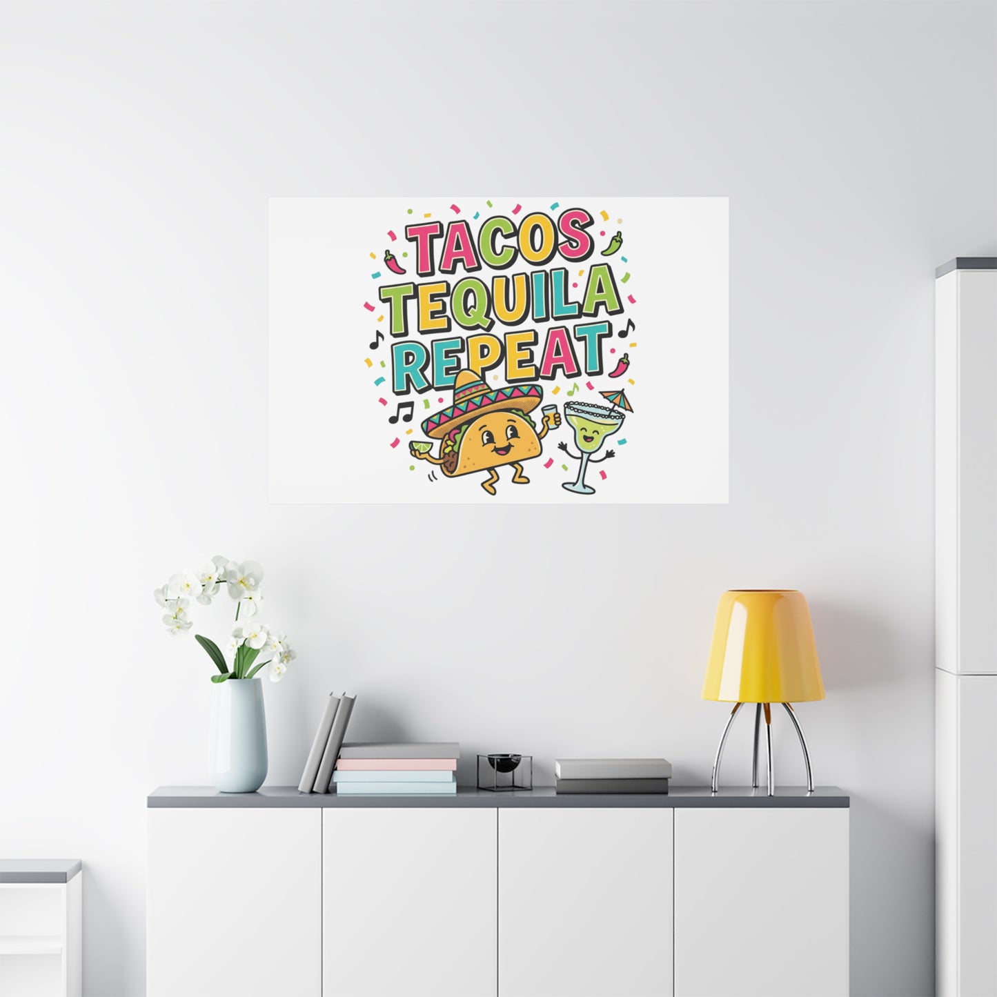 Tacos Tequila Repeat Canvas | Cinco de Mayo party wall art